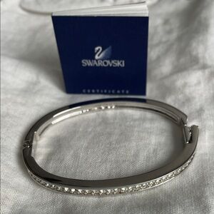 Swarovski Silver-Tone Clear Crystal Pavé Hinged Bangle Bracelet
